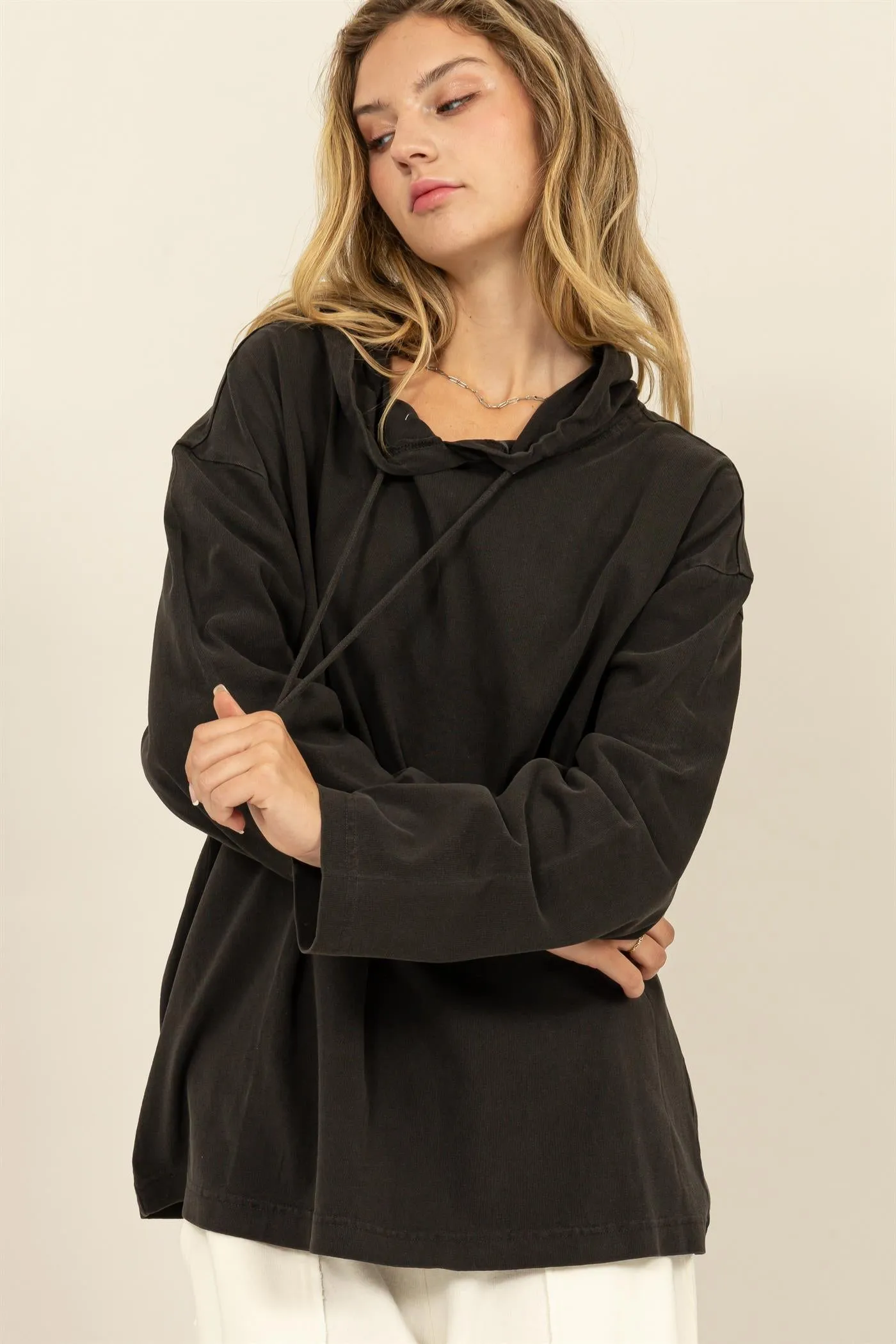 DZ24E495-OVERSIZED HOODED LONG-SLEEVE TOP