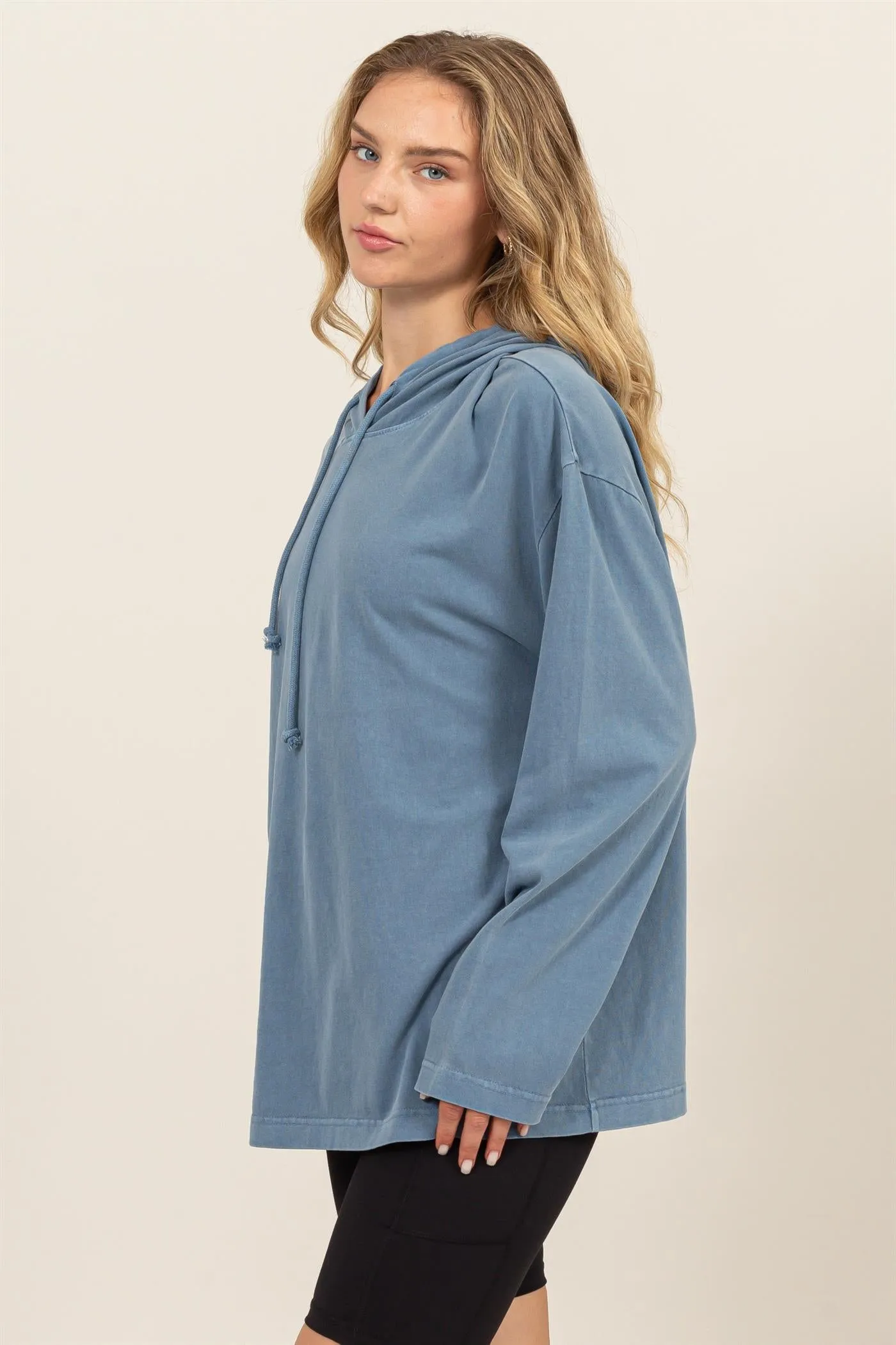 DZ24E495-OVERSIZED HOODED LONG-SLEEVE TOP