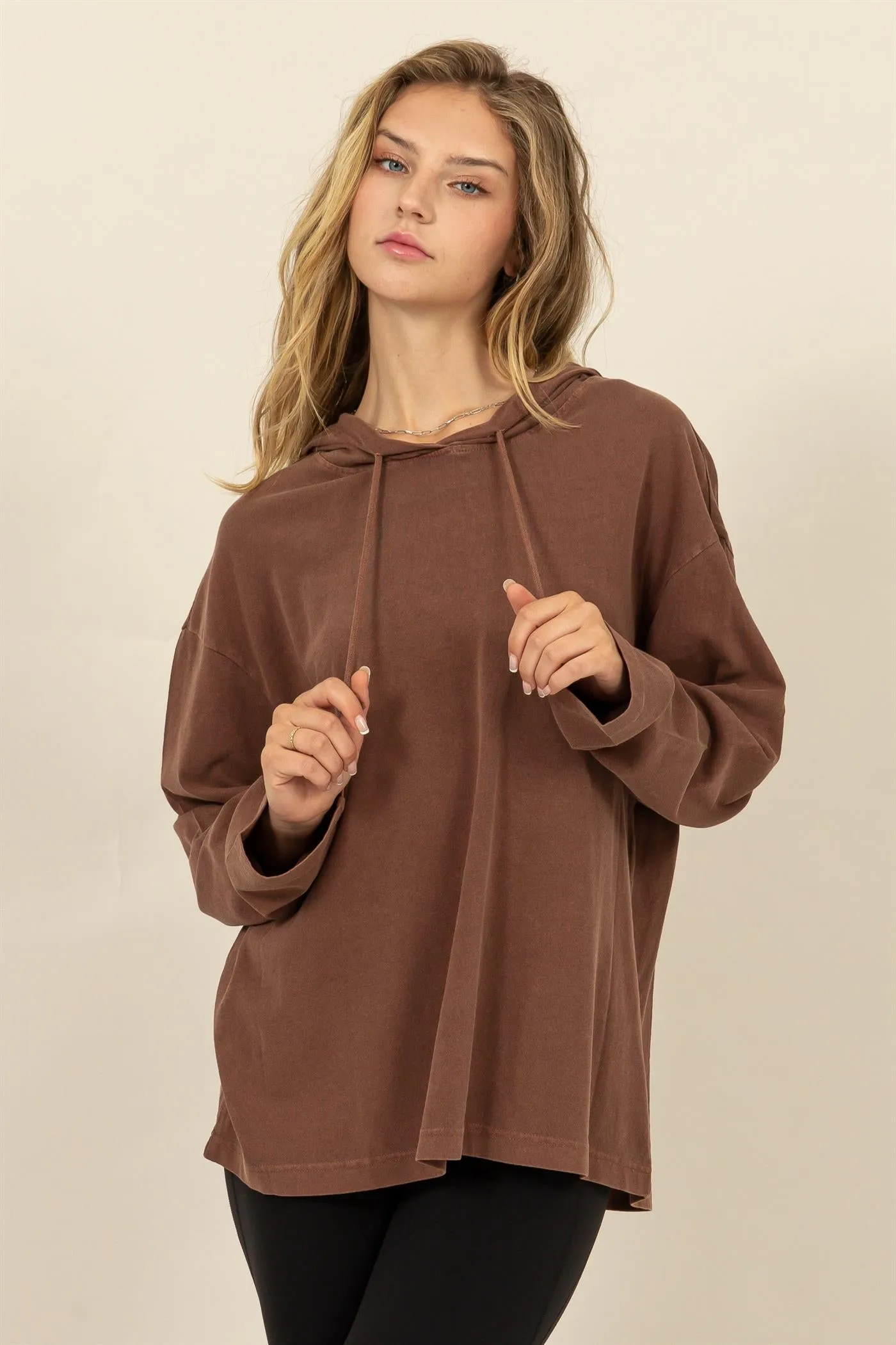 DZ24E495-OVERSIZED HOODED LONG-SLEEVE TOP