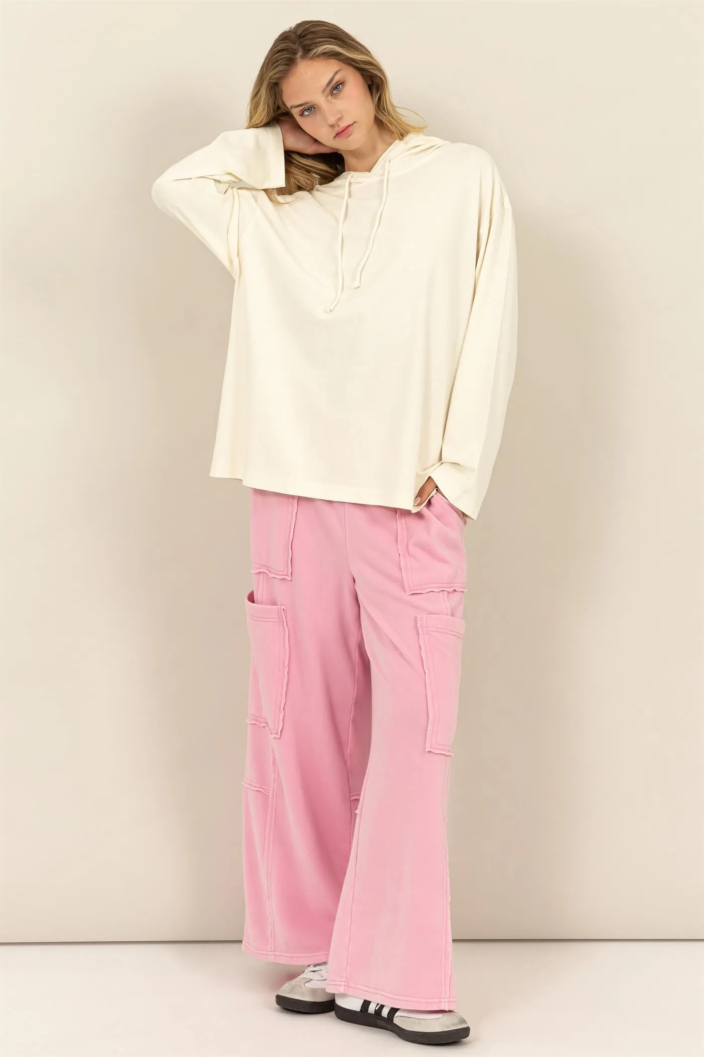 DZ24E495-OVERSIZED HOODED LONG-SLEEVE TOP