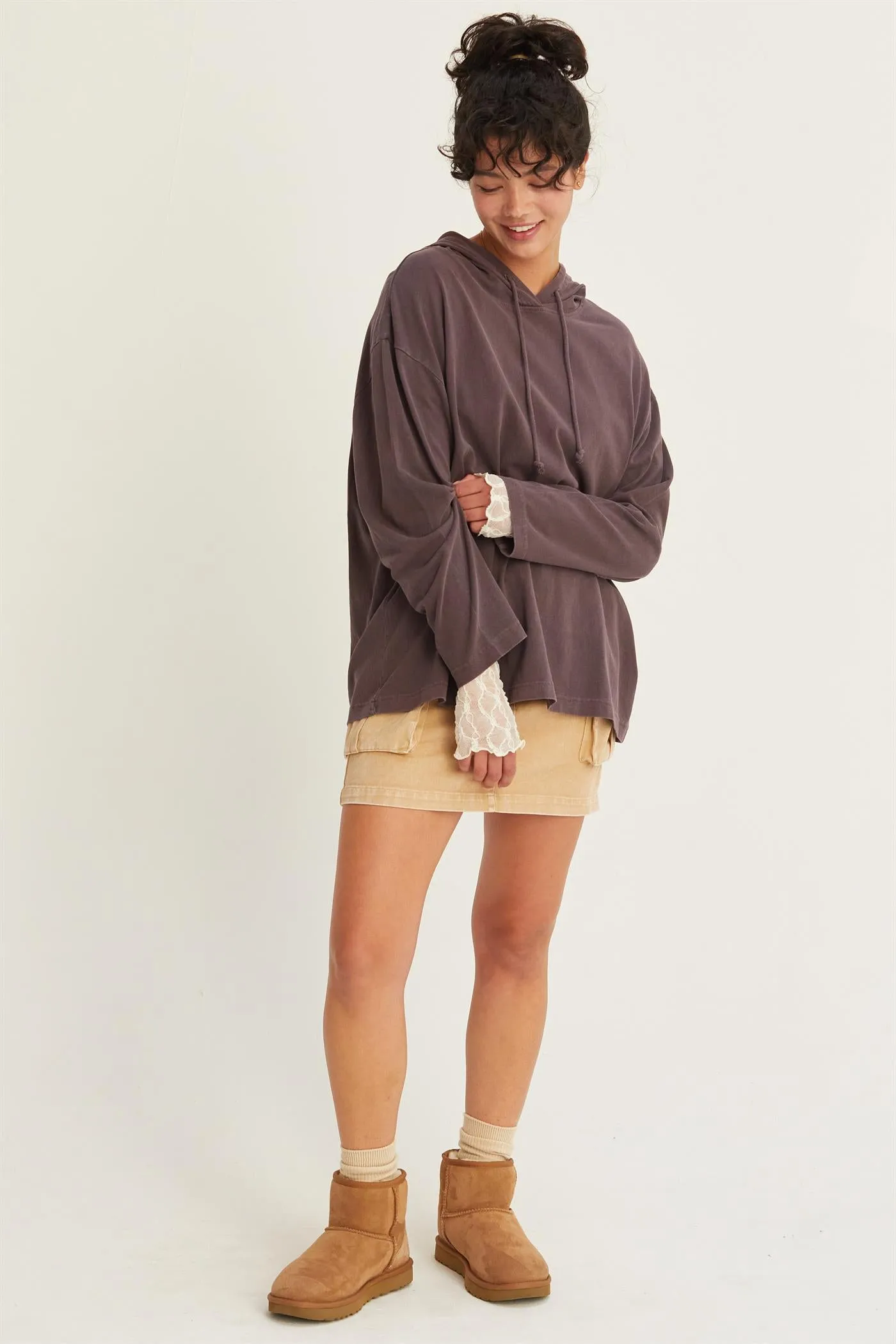 DZ24E495-OVERSIZED HOODED LONG-SLEEVE TOP