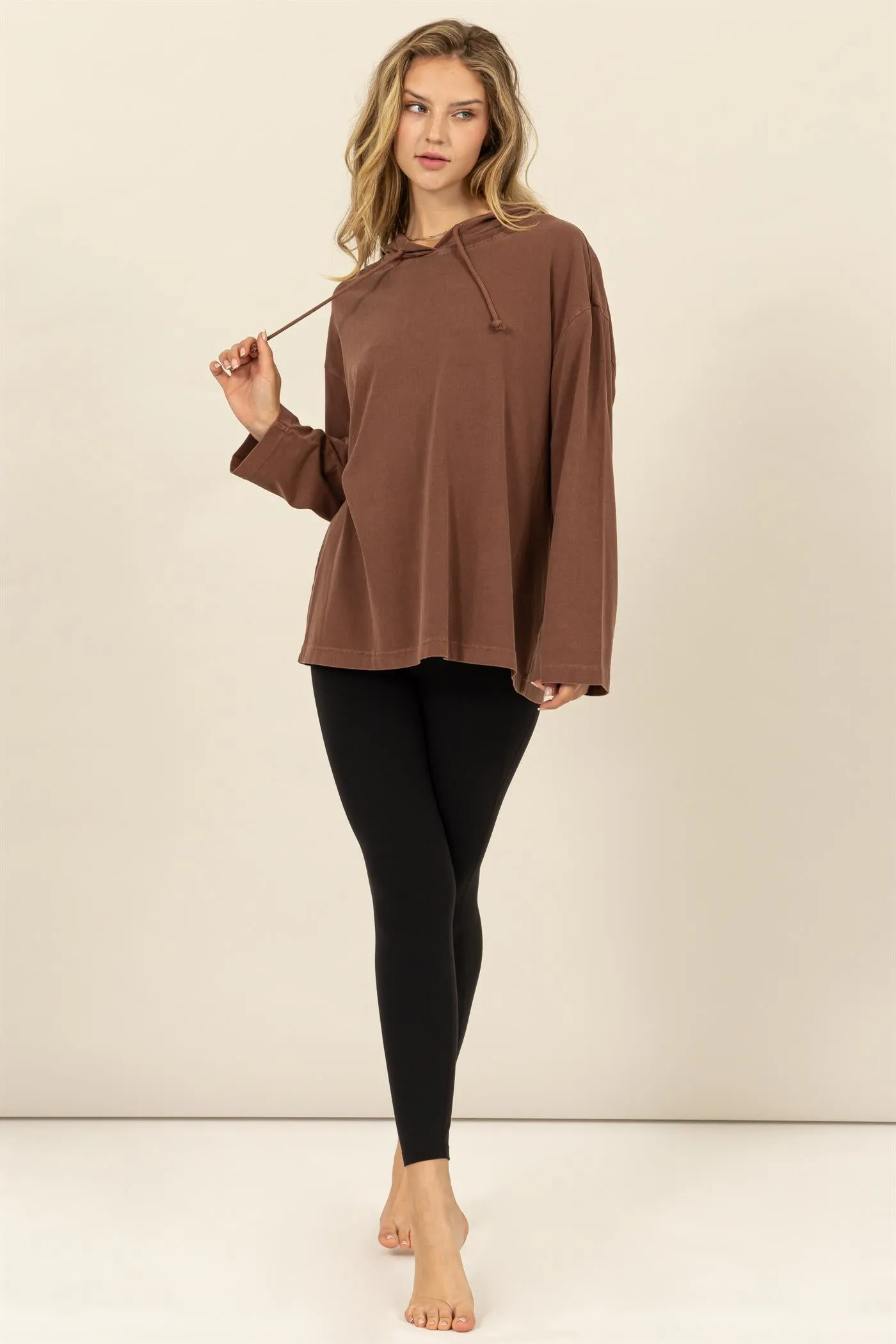 DZ24E495-OVERSIZED HOODED LONG-SLEEVE TOP