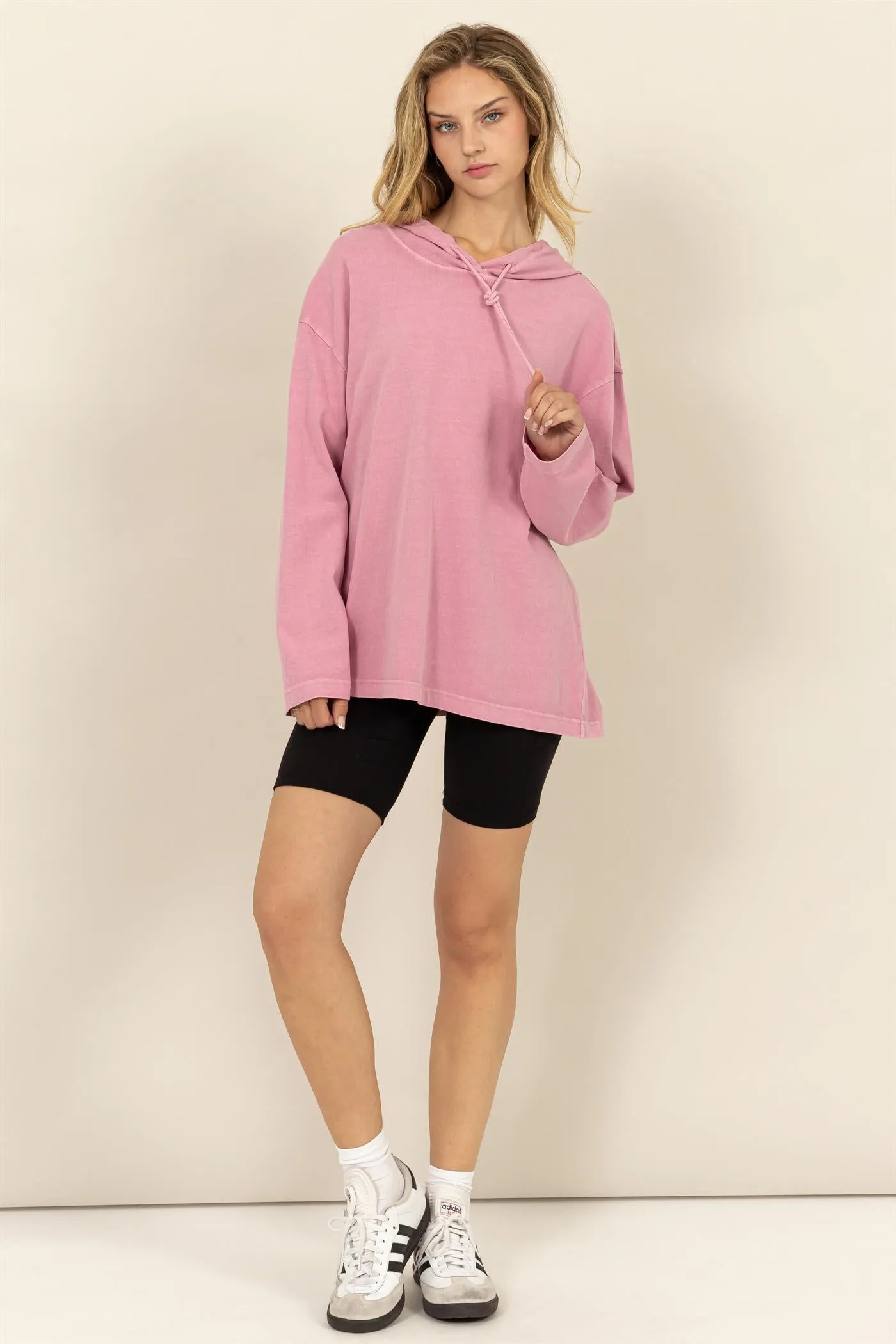 DZ24E495-OVERSIZED HOODED LONG-SLEEVE TOP