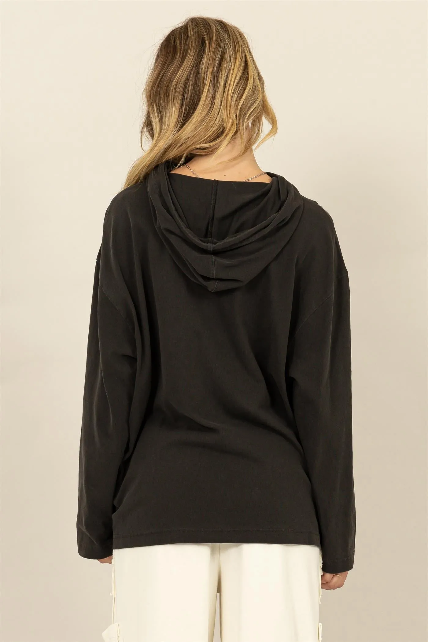 DZ24E495-OVERSIZED HOODED LONG-SLEEVE TOP