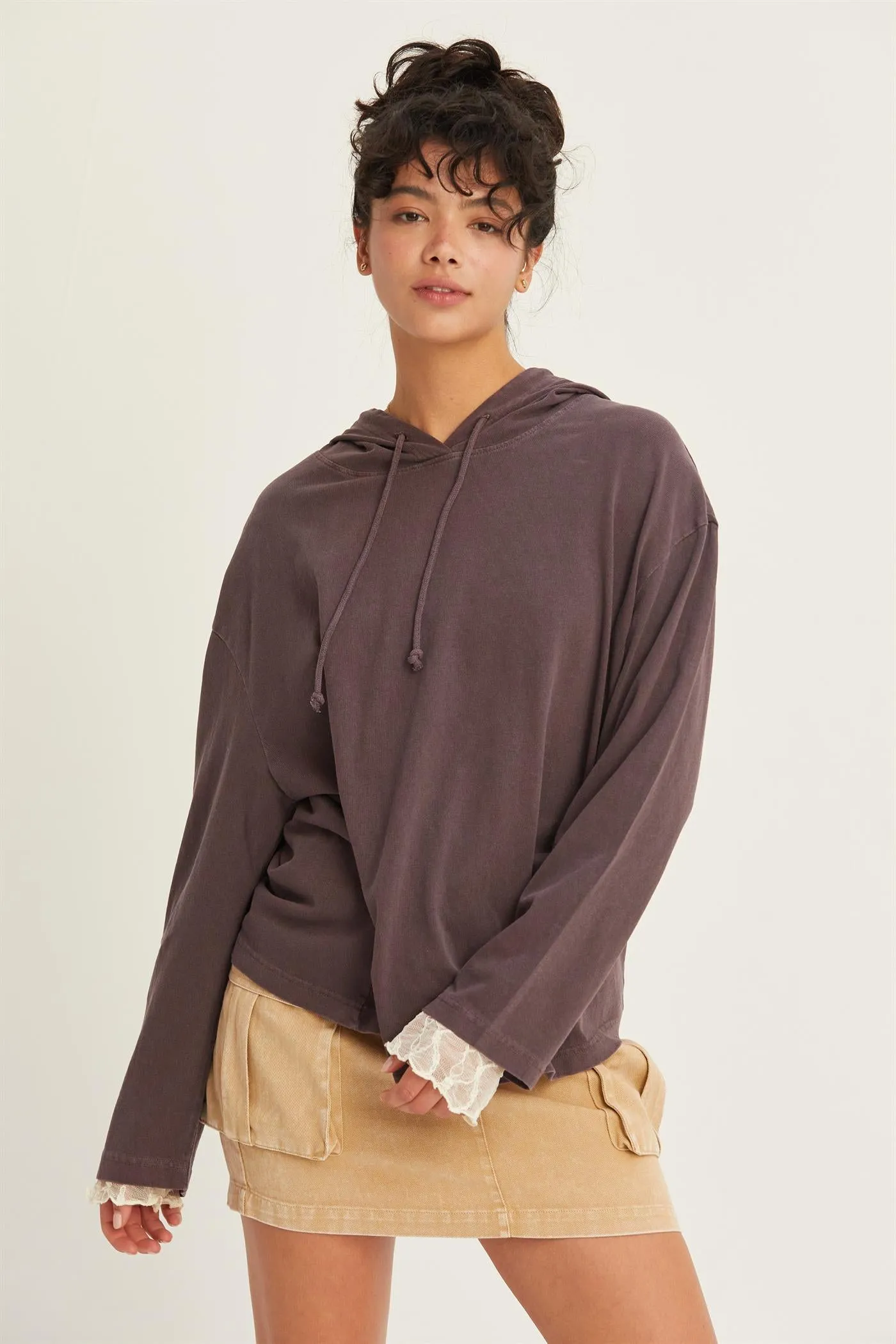 DZ24E495-OVERSIZED HOODED LONG-SLEEVE TOP