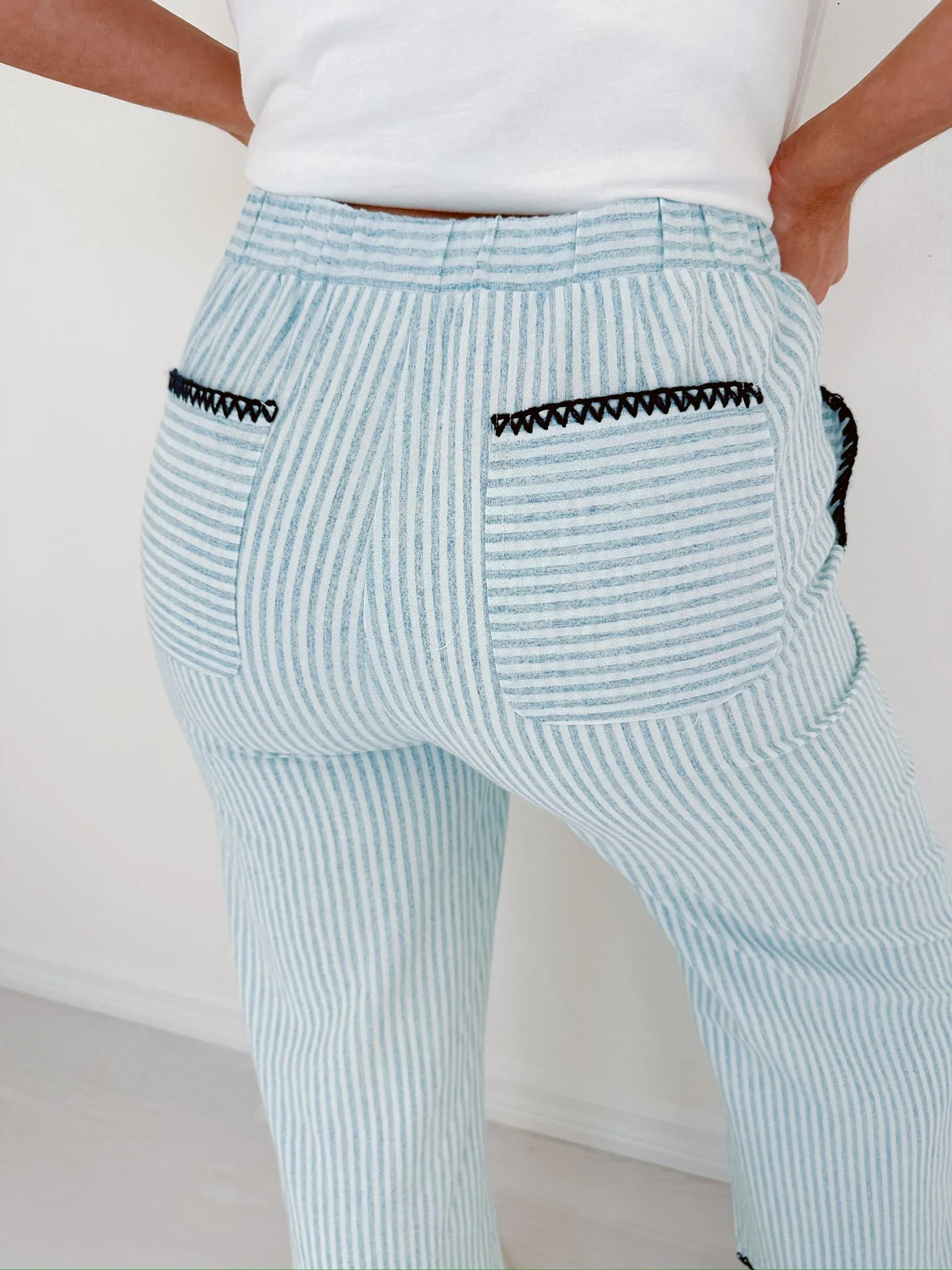 Effortless Style Striped Wide Leg Pants - Dusty Blue