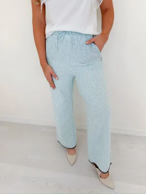 Effortless Style Striped Wide Leg Pants - Dusty Blue