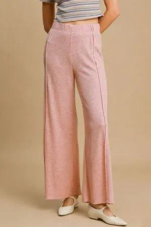 Elastic Waist Wide Leg Knit Pants in Dusty Pink