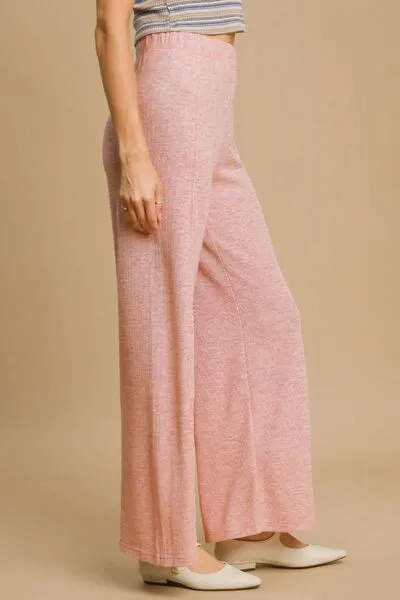 Elastic Waist Wide Leg Knit Pants in Dusty Pink