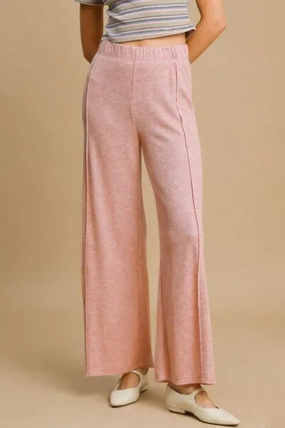 Elastic Waist Wide Leg Knit Pants in Dusty Pink