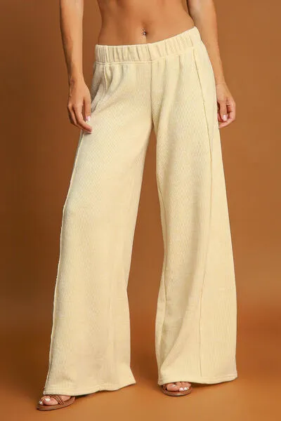 Elastic Waist Wide Leg Pants in Cream