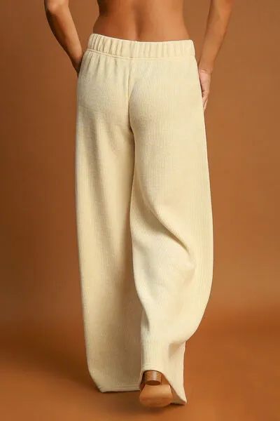 Elastic Waist Wide Leg Pants in Cream