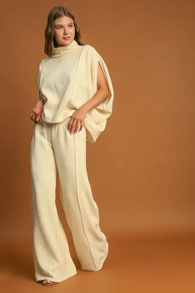 Elastic Waist Wide Leg Pants in Cream
