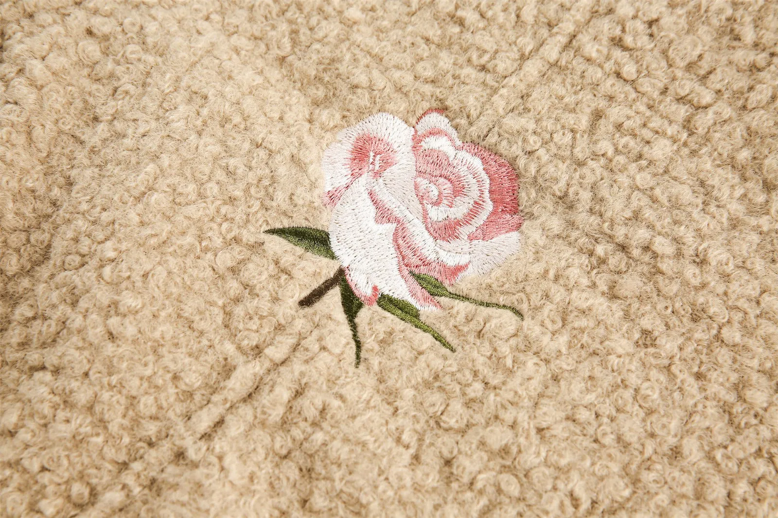 Embroidered Rose - Fleece Fluffy Jacket, Unisex