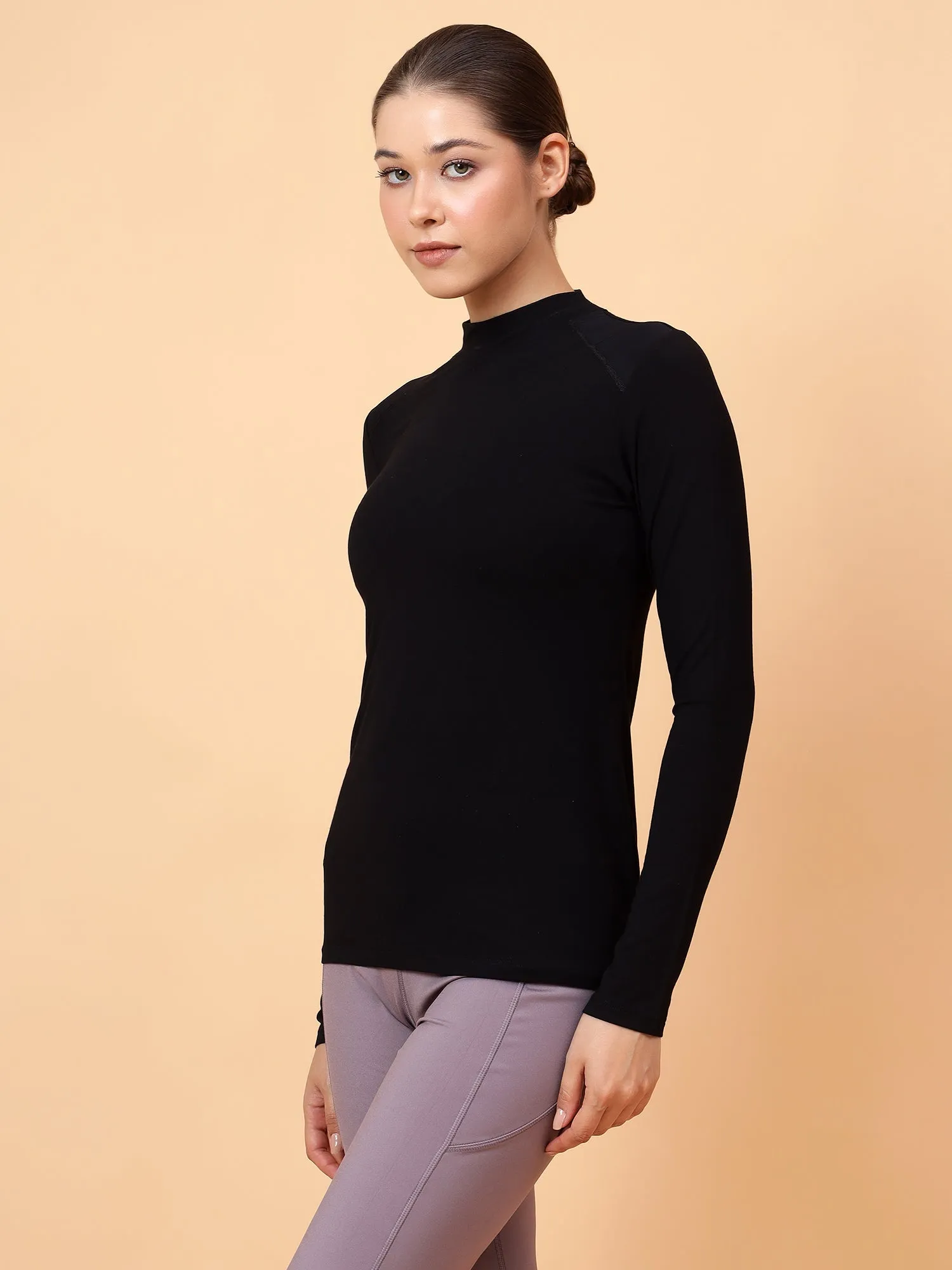 Fitkin Women Black Shoulder Net Panel Tshirt
