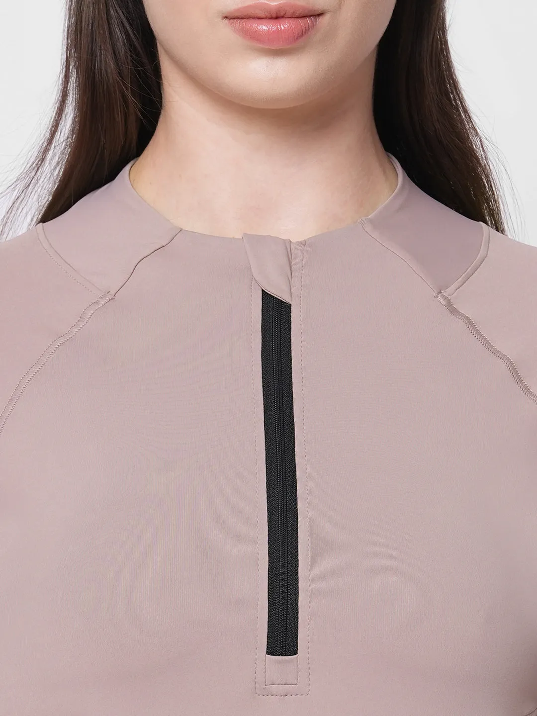 Fitkin women front zipper long sleeve tshirt with front pockets