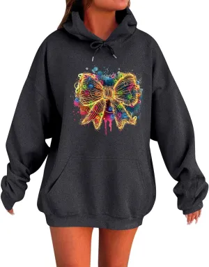 HXHYQKP Womens Oversized Sweatshirt Christmas Plus Size Hoodie Long Sleeve Drop Shoulder Pullover Trendy Y2K Hoodie