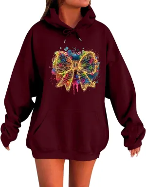 HXHYQKP Womens Oversized Sweatshirt Christmas Plus Size Hoodie Long Sleeve Drop Shoulder Pullover Trendy Y2K Hoodie