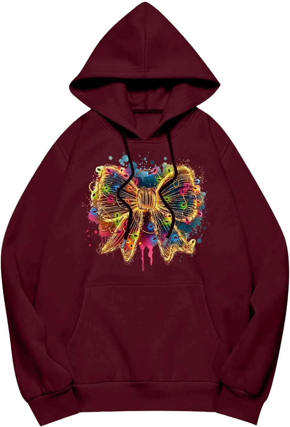 HXHYQKP Womens Oversized Sweatshirt Christmas Plus Size Hoodie Long Sleeve Drop Shoulder Pullover Trendy Y2K Hoodie