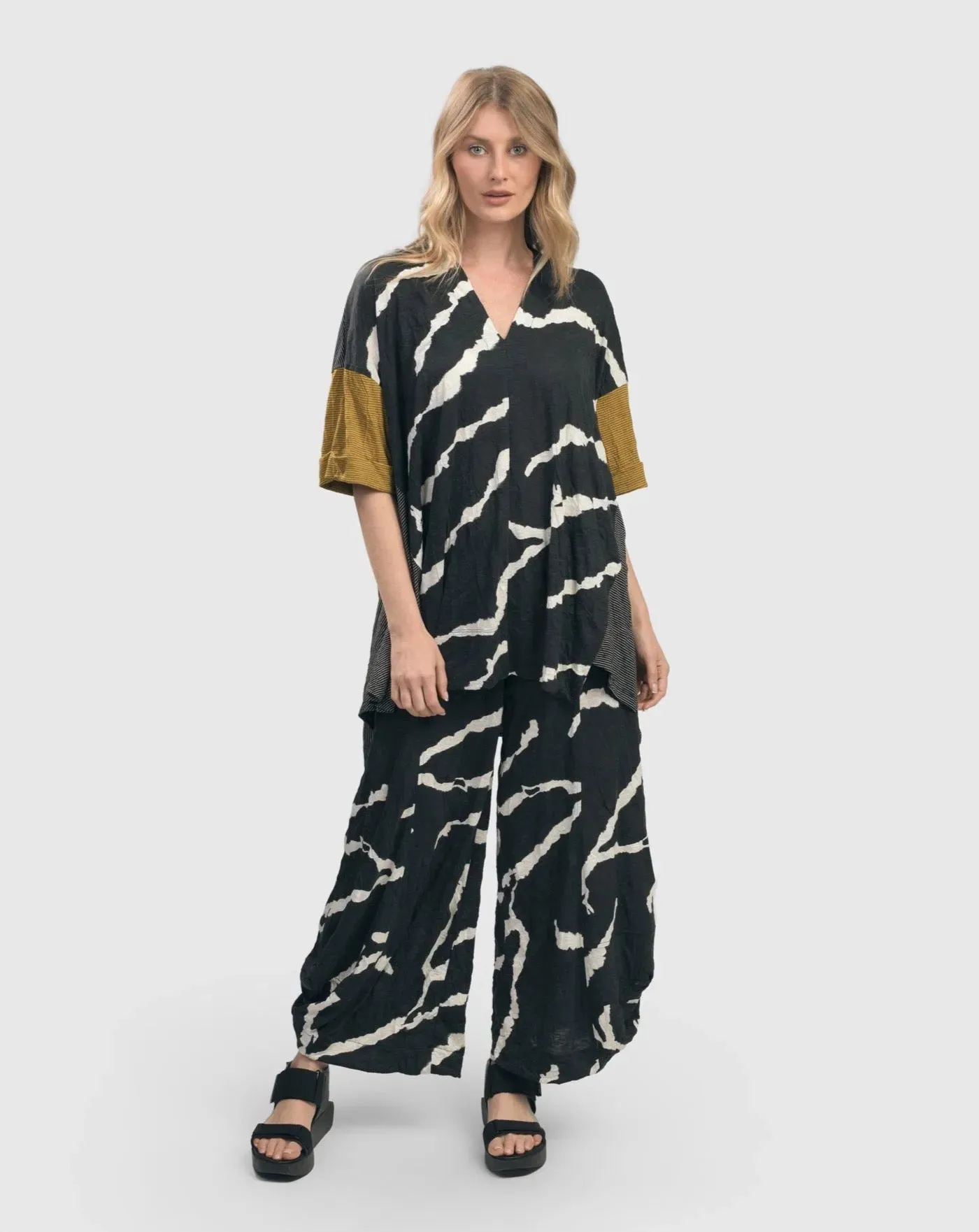 Ice Crinkle Punto Pants, Black
