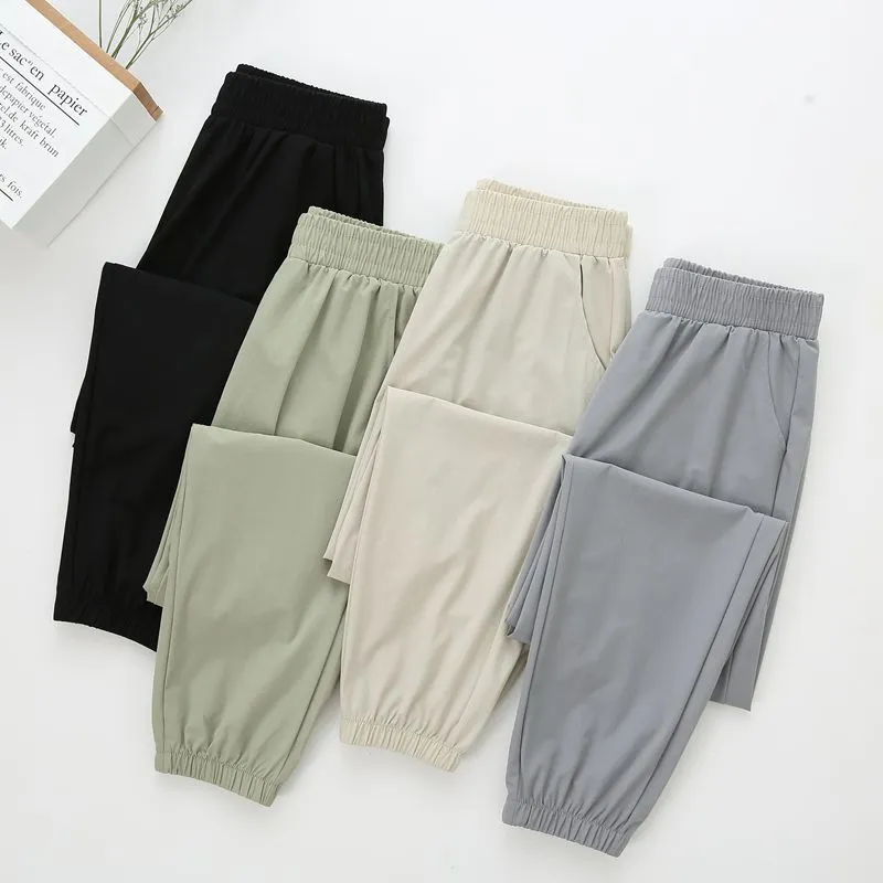 Ice Silk Sporty Women Quick-Drying Summer Thin Breathable Loose Jogger All-Matching Casual Pants