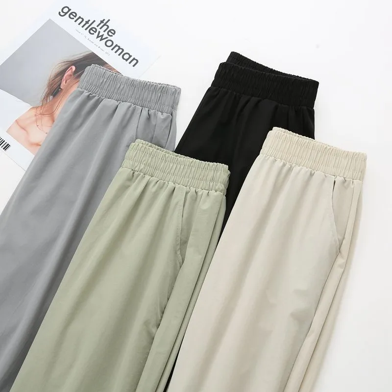 Ice Silk Sporty Women Quick-Drying Summer Thin Breathable Loose Jogger All-Matching Casual Pants