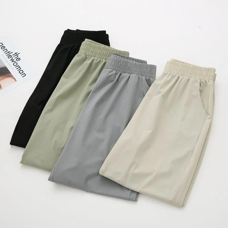 Ice Silk Sporty Women Quick-Drying Summer Thin Breathable Loose Jogger All-Matching Casual Pants