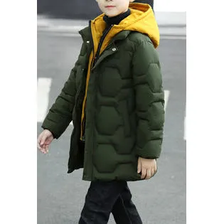 Kids Boys Solid Colored Thick Superb Casual Winter Season Long Sleeve Padded Jacket - KBJC33808