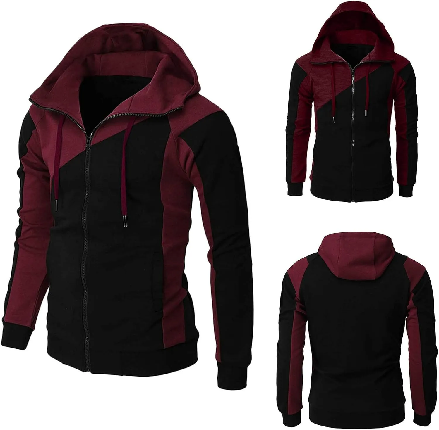 LCMTWX Men's Hooded Fleece Sweatshirt Loose Solid Hooded Sweater Top Midweight Fleece Sweatshirt Pullover & Full Zip