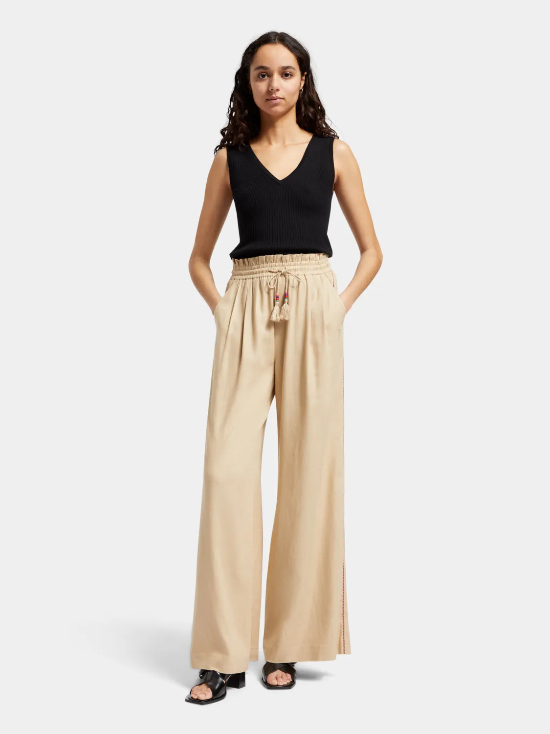 Linen blend pull-on pants