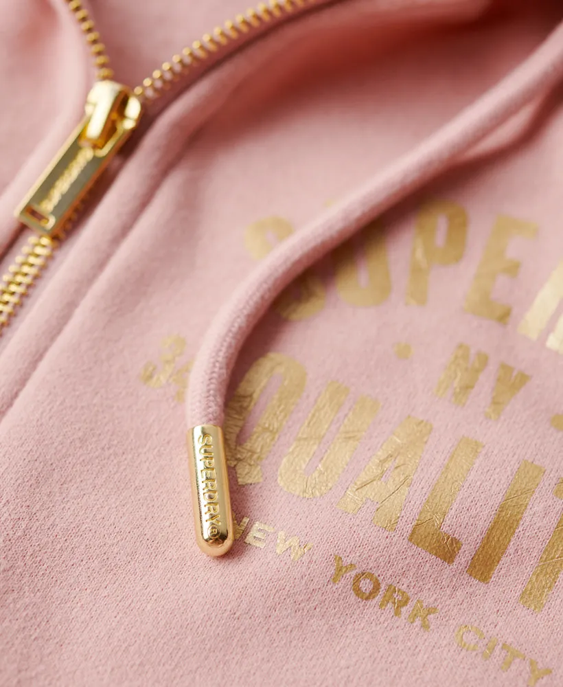 Luxe Metallic Logo Zip Hoodie - Vintage Blush Pink