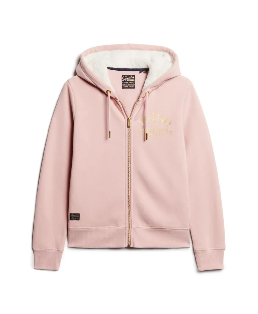 Luxe Metallic Logo Zip Hoodie - Vintage Blush Pink