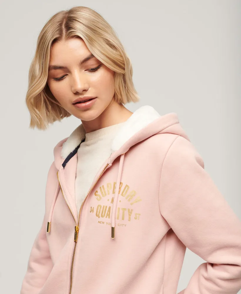 Luxe Metallic Logo Zip Hoodie - Vintage Blush Pink