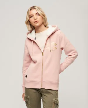 Luxe Metallic Logo Zip Hoodie - Vintage Blush Pink