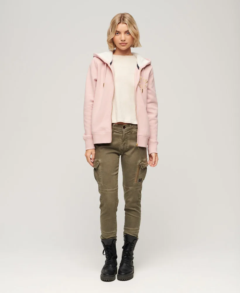 Luxe Metallic Logo Zip Hoodie - Vintage Blush Pink
