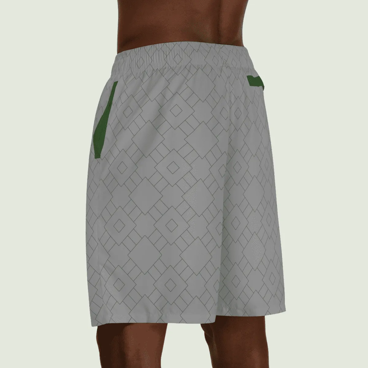 Men's Grey And Green Squares Jogger Shorts