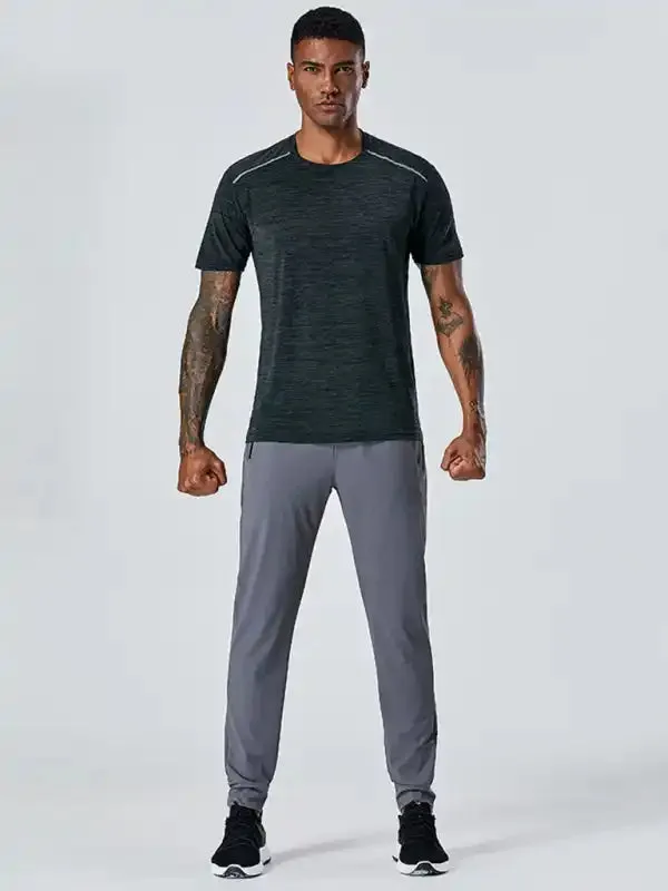 Men’s quick-drying elastic casual fitness training zipper trousers