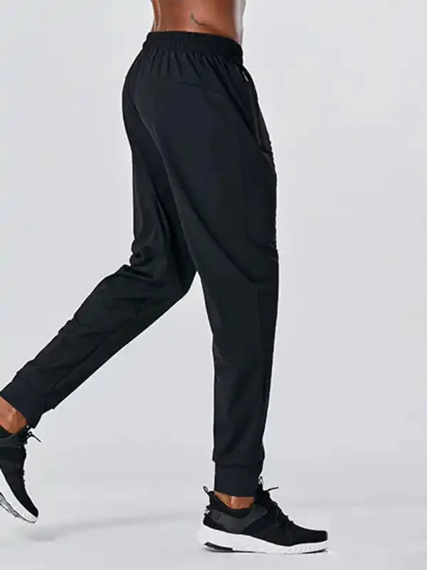 Men’s quick-drying elastic casual fitness training zipper trousers