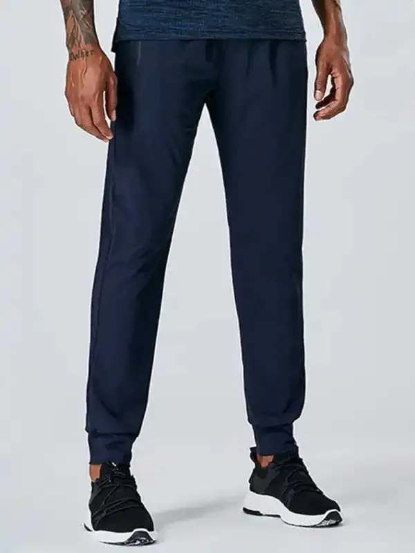 Men’s quick-drying elastic casual fitness training zipper trousers