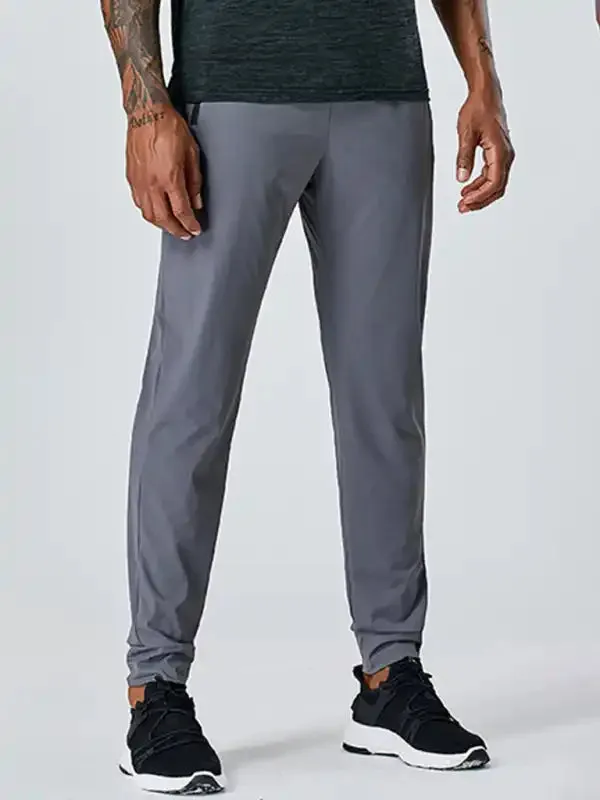 Men’s quick-drying elastic casual fitness training zipper trousers