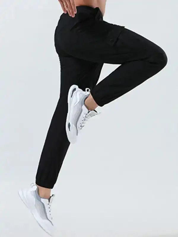 Men’s quick-drying elastic casual fitness training zipper trousers
