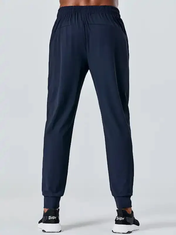 Men’s quick-drying elastic casual fitness training zipper trousers