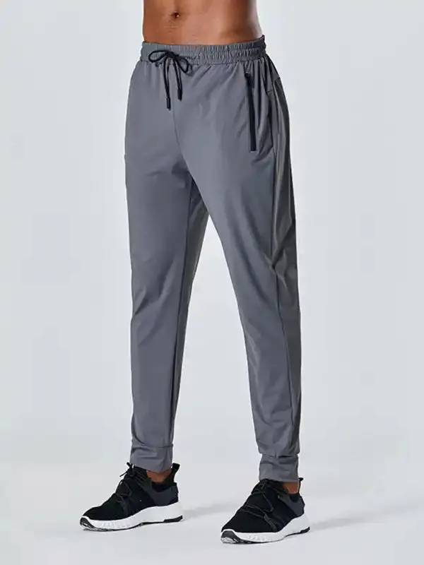 Men’s quick-drying elastic casual fitness training zipper trousers