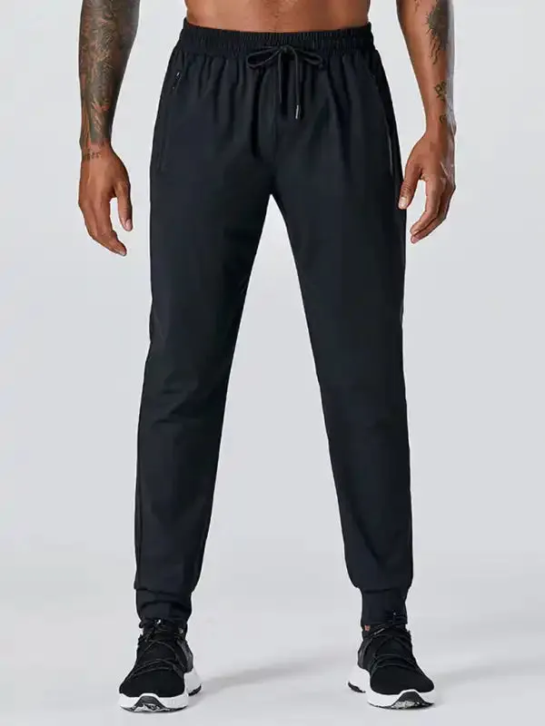 Men’s quick-drying elastic casual fitness training zipper trousers