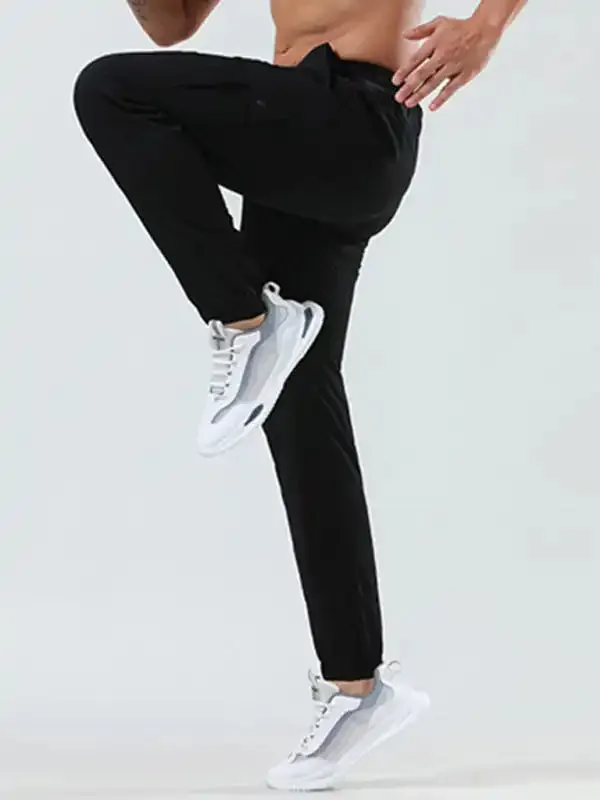 Men’s quick-drying elastic casual fitness training zipper trousers