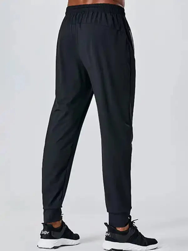 Men’s quick-drying elastic casual fitness training zipper trousers