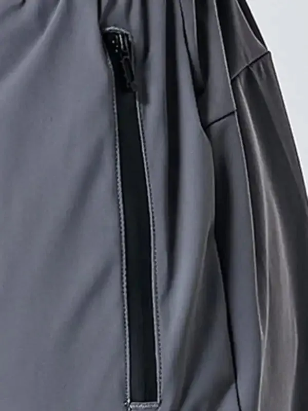 Men’s quick-drying elastic casual fitness training zipper trousers