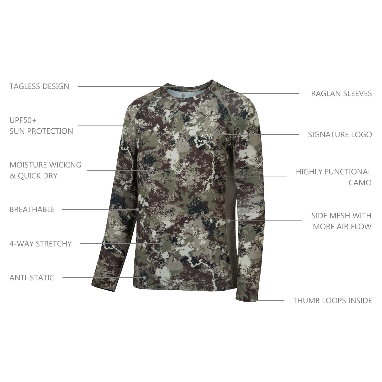 Men's UPF 50  Camo Long Sleeve Hunting Shirt FS13M