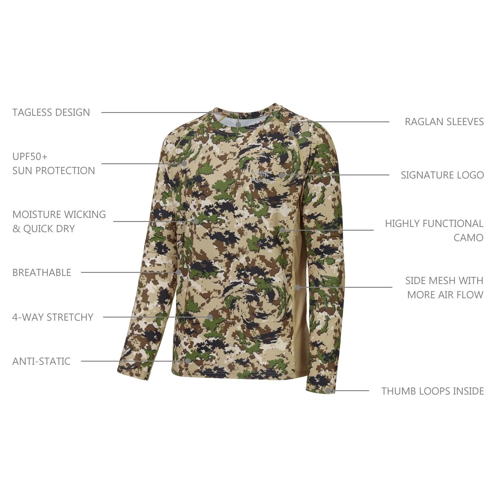 Men's UPF 50  Camo Long Sleeve Hunting Shirt FS13M