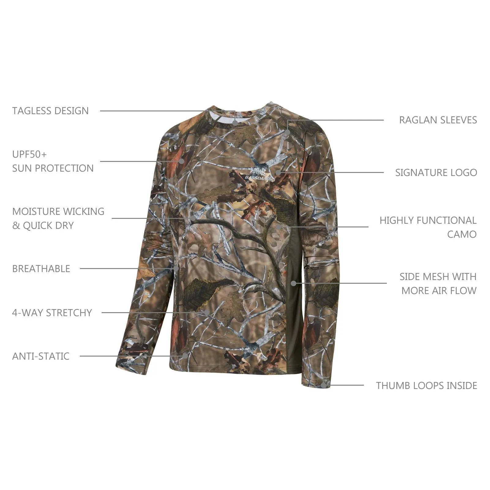 Men's UPF 50  Camo Long Sleeve Hunting Shirt FS13M